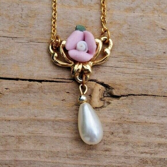 Vintage Jewelry - Porcelain Rose Pearl Necklace Mix/Match 3/$15!